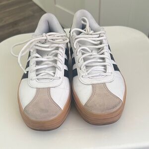 adidas White and Black Sneakers with Tan Accents